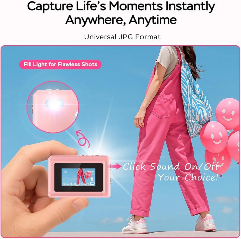 Dienspeak Mini Camera 1080P HD Video Recorder, Keychain Digital Camcorder with 64GB Card, 0.96" HD Display, Long Battery Life, Ultra-Portable Tiny Camera for Travel/Vlog/Night Shots, Pink - Image 3